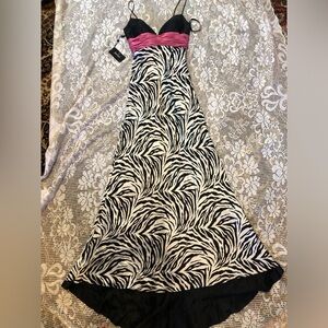 Jovani Black, White & Pink Zebra Print Prom Dress